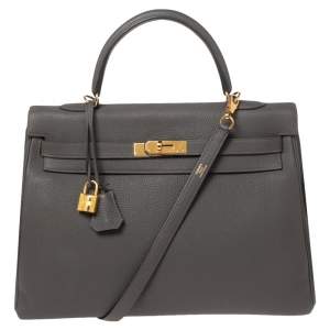 Hermes Etain Togo Leather Gold Plated Kelly Retourne 35 Bag