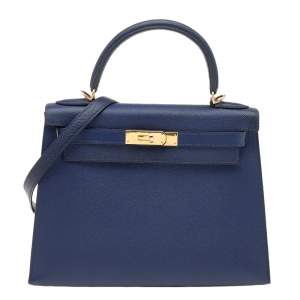Hermes Blue Saphir Epsom Leather Gold Hardware Kelly Sellier 28 Bag