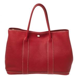 Pre Owned Hermes Rouge Grenat Negonda Leather Garden Party 36 Bag