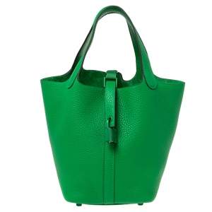 Pre Owned Hermes So Green Bambou Clemence Leather Picotin Lock 18 Bag