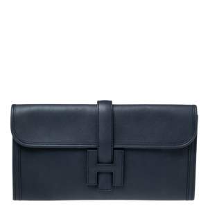 Hermès Bleu Indigo Swift Leather Elan Jige 29 Clutch