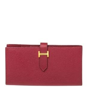 Pre Owned Hermés Rose Imperial Epsom Leather Bearn Gusset Wallet