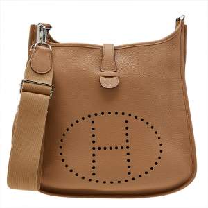 Pre Owned Hermes Natural Sable Togo Leather Evelyne III GM Bag