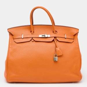 Hermès Orange Togo Leather Palladium Plated Birkin 40 Bag