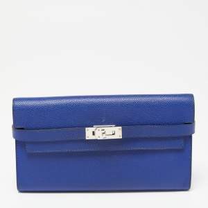 Hermes Blue Electric Epsom Leather Kelly Classic Wallet