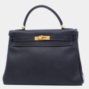 Pre Owned Hermes Kelly 32 Swift Navy â¡ H engraved handbag