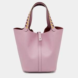 Pre Owned Hermes Mauve Sylvestre/Rogue H/Jaune de Naples Epsom Leather Picotin Lock Tressage MM Bag