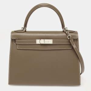 Hermes Etoupe Epsom Leather Palladium Finish Kelly Sellier 28 Bag
