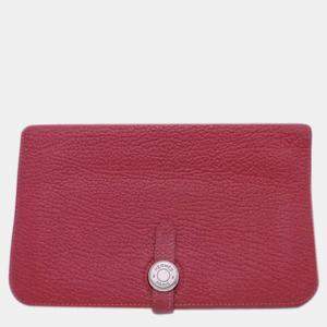Pre Owned Hermes Bi-Fold Wallet Dogon GM Dark Red Leather