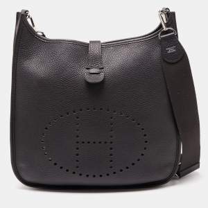 Pre Owned Hermes Prunoir Clemence Leather Evelyne III GM Bag