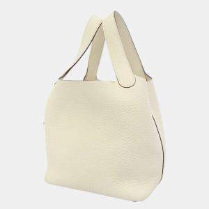 مملوكة مسبقًا Hermes White Taurillon Clemence Leather Picotin Lock PM Top Handle Bag 