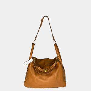 Pre Owned Hermes Brown Clemence Leather Lindy 30 Shoulder Bag