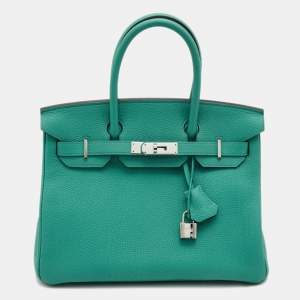 Hermes Vert Vertigo Togo Leather Palladium Finish Birkin 30 Bag