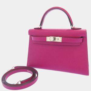 مملوكة مسبقًا Hermes Purple Epsom Leather Palladium Hardware Mini Kelly Sellier 20 Bag 