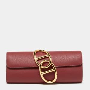 Hermes Rouge Grenat Evercolor Leather Egee Clutch
