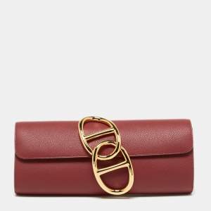 Pre Owned Hermes Rouge Grenat Evercolor Leather Egee Clutch