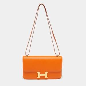 Pre Owned Hermes Orange Epsom Leather Constance Elan Bag