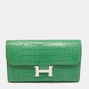 Hermes Cactus Alligator Palladium Finish Constance Long Wallet