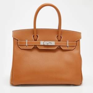 Hermes Gold Epsom Leather Palladium Plated Birkin 30 Bag