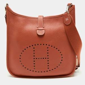 Pre Owned Hermes Sanguine Clemence Leather Evelyne III GM Bag