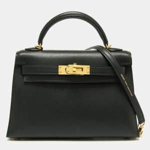 Hermès Noir Swift Leather Gold Finish Mini II Kelly Sellier Bag