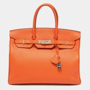 Hermès  Feu Togo Leather Palladium Finish Birkin 35 Bag