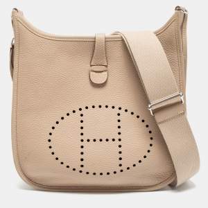 Pre Owned Hermes Gris Tourterelle Taurillon Clemence Leather Evelyne III PM Bag