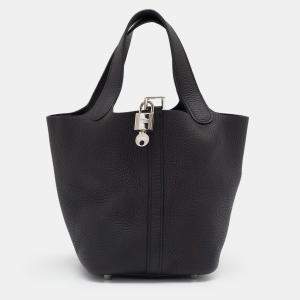 Pre Owned Hermes Black Clemence Leather Picotin Lock 18 Bag
