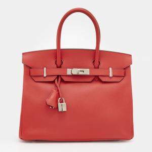 Hermès Geranium Epsom Leather Palladium Finish Birkin 30 Bag