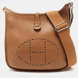 Pre Owned Hermes Gold Taurillon Clemence Leather Evelyne III PM Bag