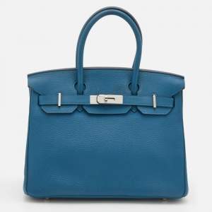 Pre Owned Hermès Cobalt Togo Leather Palladium Plated Birkin 30 Bag