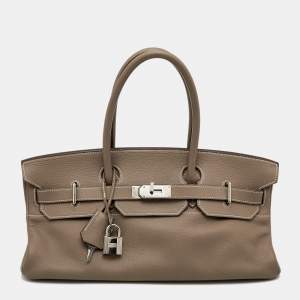 Hermes Etoupe Togo Leather Palladium Finished Shoulder Birkin JPG 42 Bag