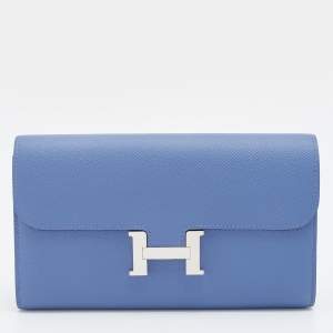Pre Owned Hermes Blue Brighton Epsom Leather Constance Long Wallet 
