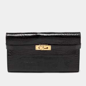 Hermes Black Alligator Mississippiensis Kelly Classic Long Wallet