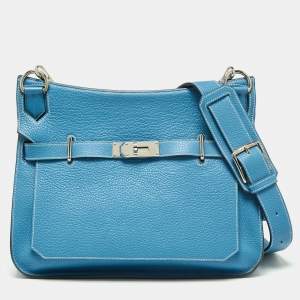 Pre Owned Hermes Bleu Jean Taurillon Clemence Leather Palladium Plated Jypsiere 34 Bag