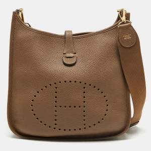Pre Owned Hermes Beige De Weimar Taurillon Clemence Leather Evelyne III PM Bag