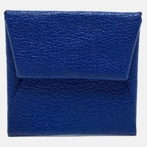 Pre Owned Hermes Bleu Electrique Chevre Mysore Leather Bastia Coin Purse
