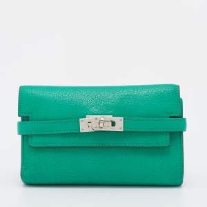 Hermes Menthe Chevre Myzore Leather Kelly Depliant Trifold Continental Wallet