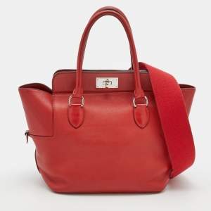Pre Owned Hermes Rouge Tomate Swift Leather Palladium Plated Toolbox 20 Bag