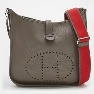 Pre Owned Hermes Etain Taurillon Clemence Leather Evelyne III Bag