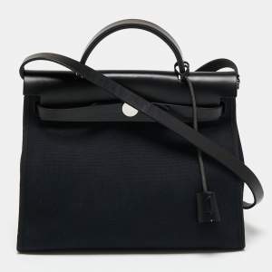 Pre Owned Hermès Black Canvas and Leather Herbag Zip 31 Bag