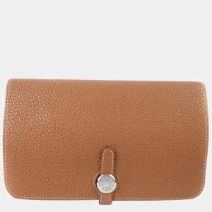 Pre Owned Hermes Dogon Togo Gold L Ladies Long Wallet