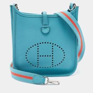 Pre Owned Hermes Bleu Saint Cyr Clemence Leather Evelyne TPM Bag