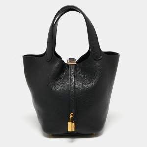 Pre Owned Hermes Noir Taurillon Clemence Leather Picotin Lock 18 Bag