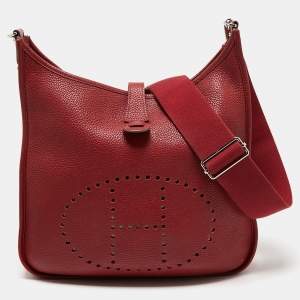 Pre Owned Hermes Rouge Grenat Togo Leather Evelyne III GM Bag