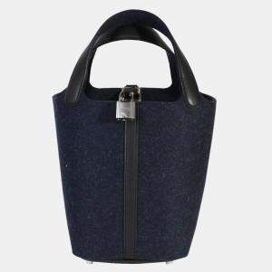 NIB Hermes Bleu Nuit Feutre & Black Swift Picotin Lock 18 PHW