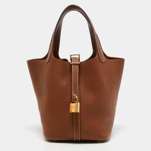 Pre Owned Hermes Gold Taurillon Clemence Leather Picotin Lock 18 Bag
