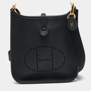 Hermes Noir Taurillon Clemence Leather Evelyne TPM Bag 