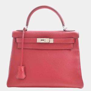 Pre Owned Hermes Taurillon Clemence Kelly handbag red