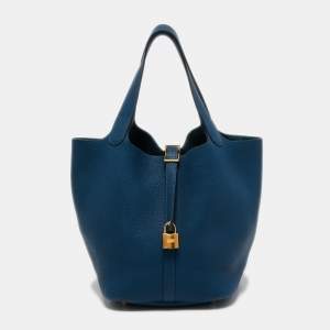 Pre Owned Hermes Deep Blue Taurillon Maurice Leather Picotin Lock 22 Bag